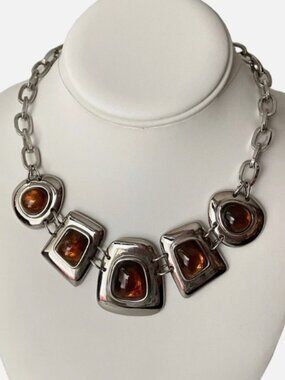 Kiam Family Collection - Amber Cabochon/Silvertone Necklace